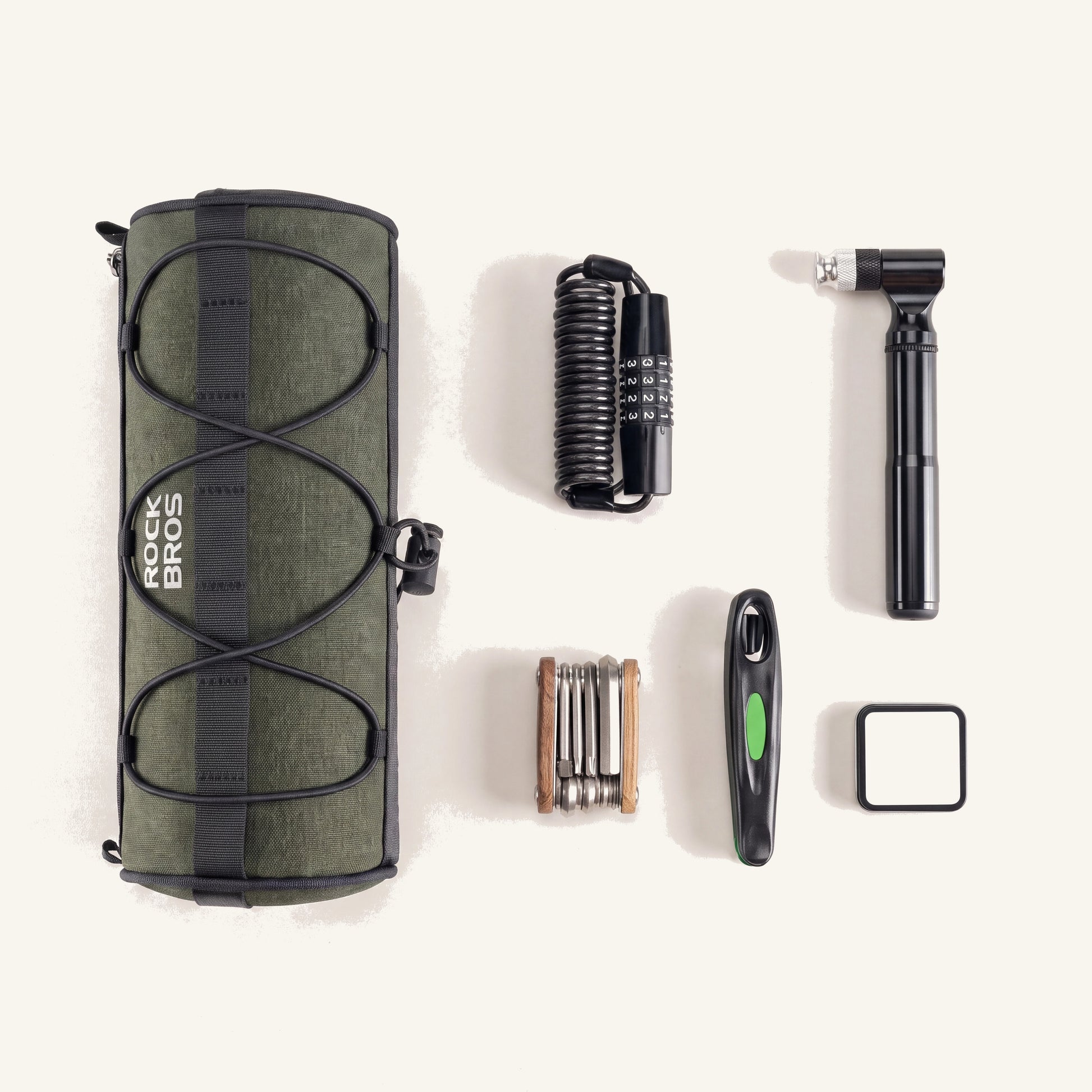 Sacoche de guidon vélo 2 L en nylon avec accessoires : antivol, mini-pompe, multi-outil, kit de réparation