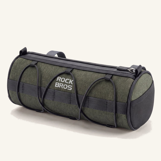 Sacoche de guidon vélo 2 L vert forêt ROCK BROS, forme cylindre, vue de trois quarts