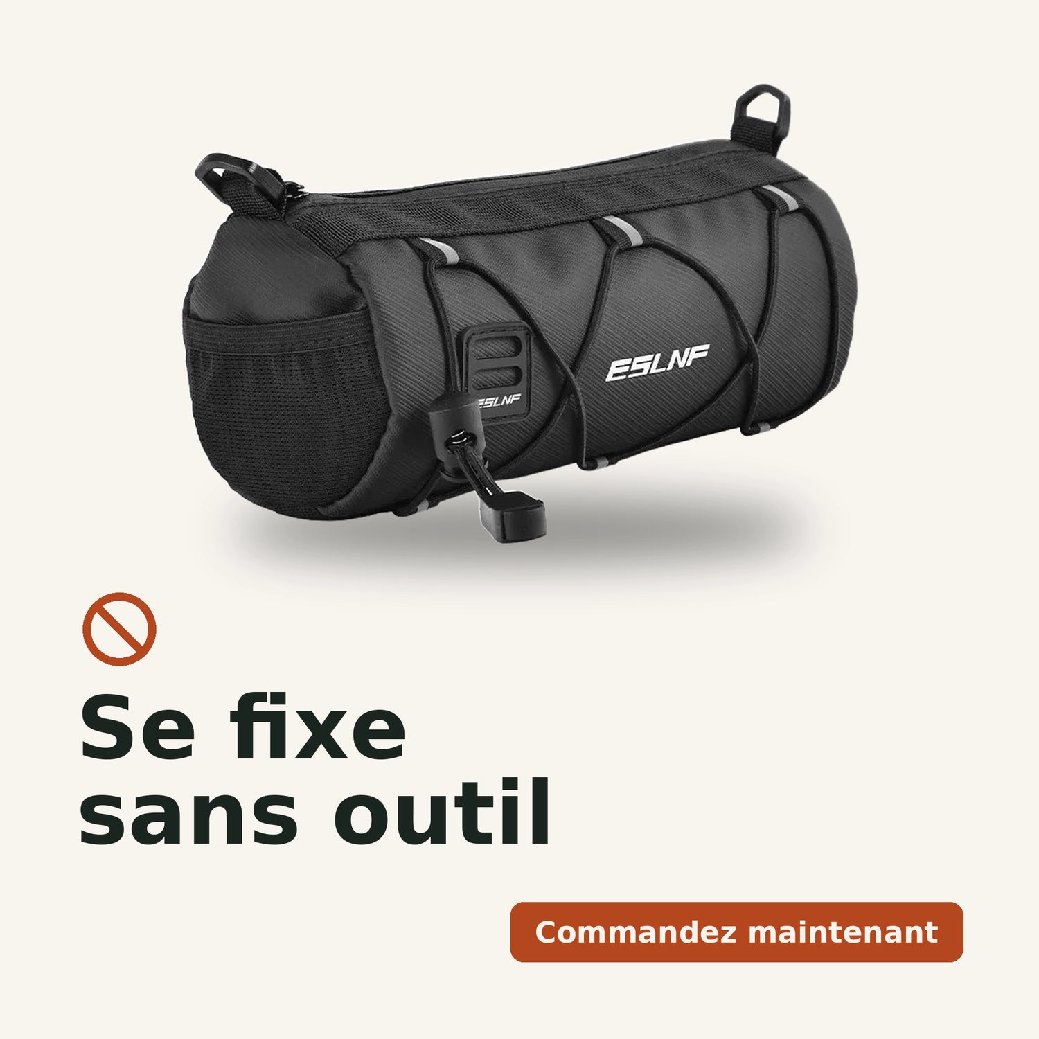Sacoche de guidon vélo avant, fixation sans outil par sangles velcro