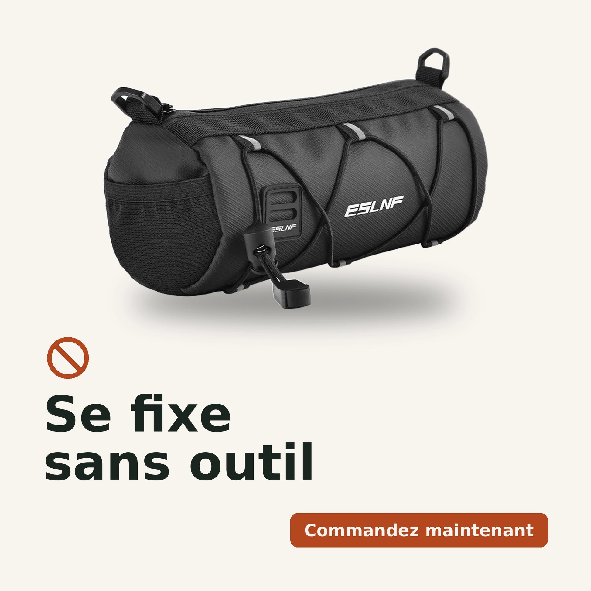 Sacoche de guidon vélo avant, fixation sans outil par sangles velcro