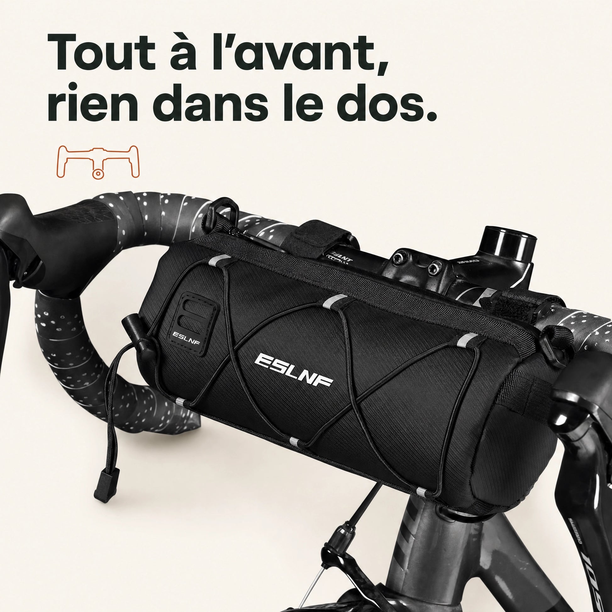 Sacoche de guidon vélo avant montée sur le cintre, tout à l'avant
