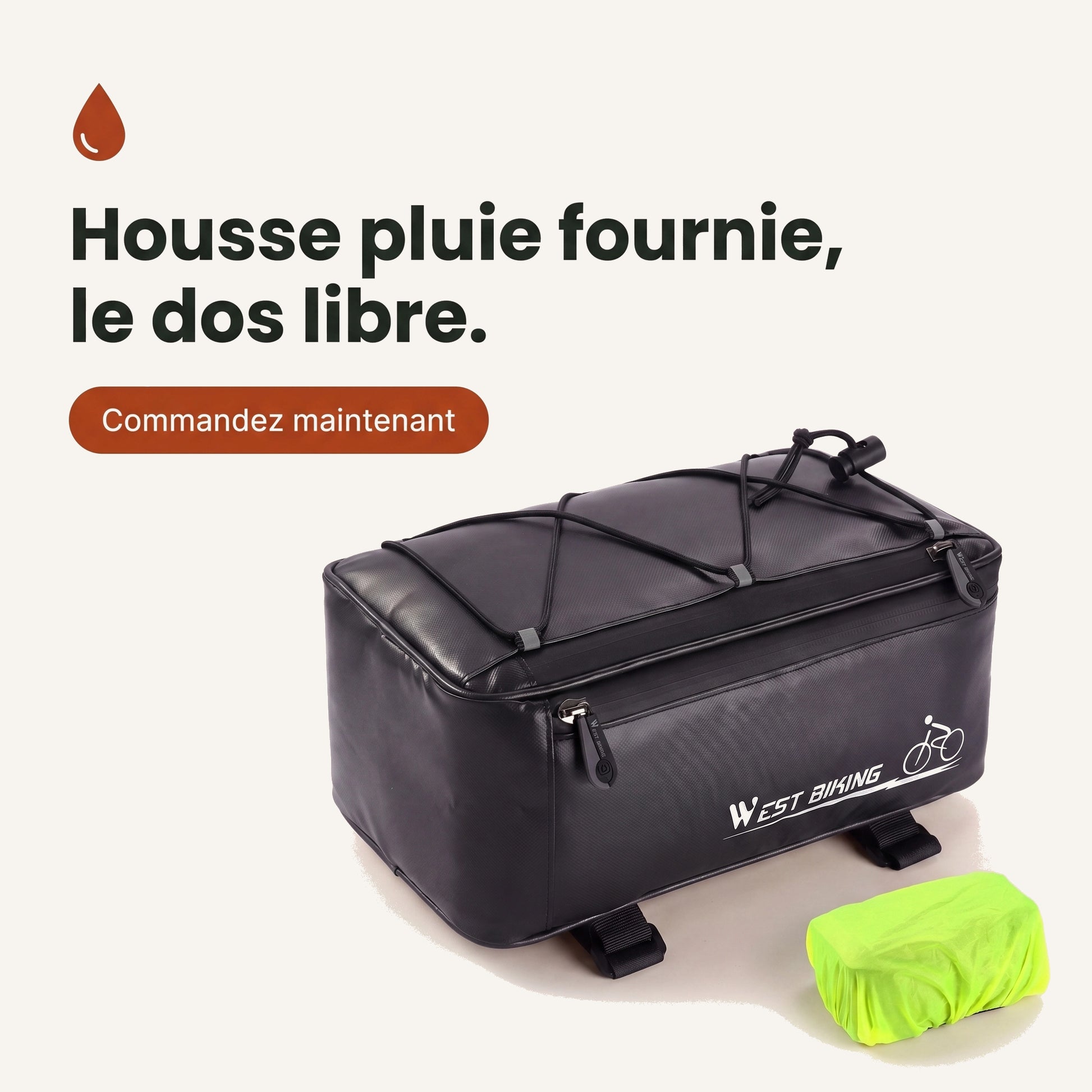 Sacoche de porte-bagage vélo 4 L avec housse de pluie fournie, à poser sur le porte-bagage arrière