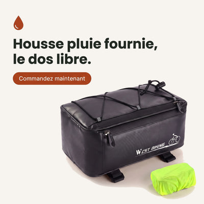 Sacoche de porte-bagage vélo 4 L avec housse de pluie fournie, à poser sur le porte-bagage arrière