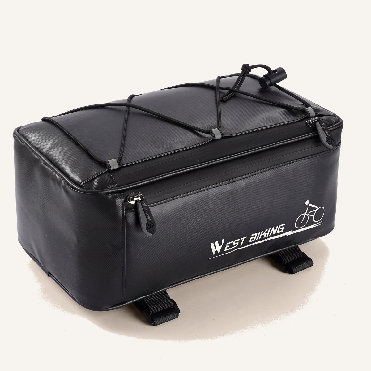 Sacoche de porte-bagage vélo 4 L noire en polyester enduit PVC résistant à l'eau, avec housse de pluie fournie