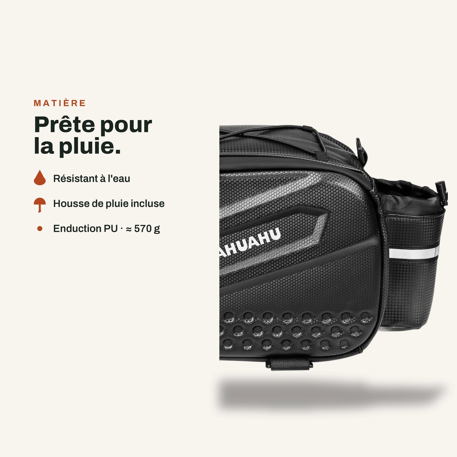 Coque de la sacoche de porte-bagage vélo en polyester enduit PU, résistante à l'eau