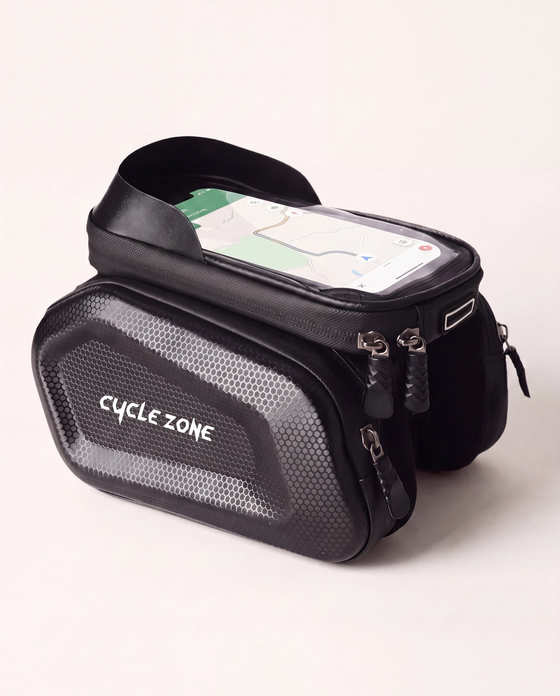 Sacoche porte-téléphone vélo double compartiment, fenêtre tactile 10,2 × 5,5 cm, double fermeture éclair