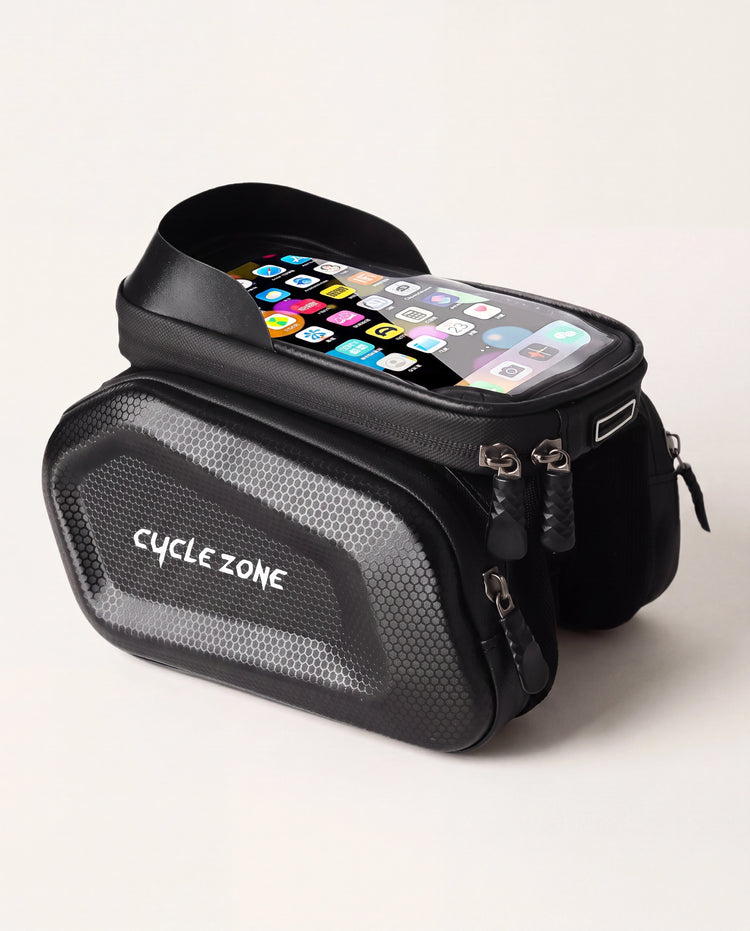 Sacoche porte-téléphone vélo tactile CYCLE ZONE, coque rigide PU EVA TPU, fenêtre TPU, vue 3/4
