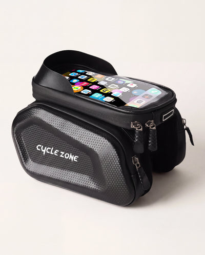 Sacoche porte-téléphone vélo tactile CYCLE ZONE, coque rigide PU EVA TPU, fenêtre TPU, vue 3/4