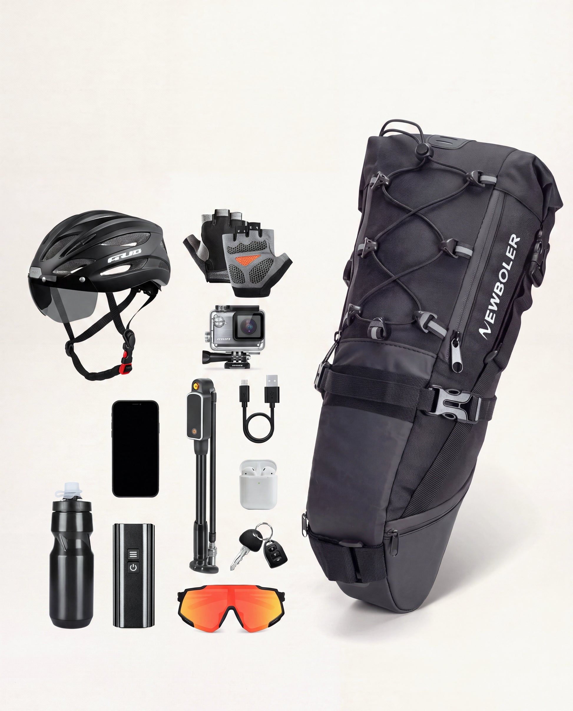 Sacoche de selle vélo bikepacking 10 à 15 L avec le matériel d'un week-end à vélo